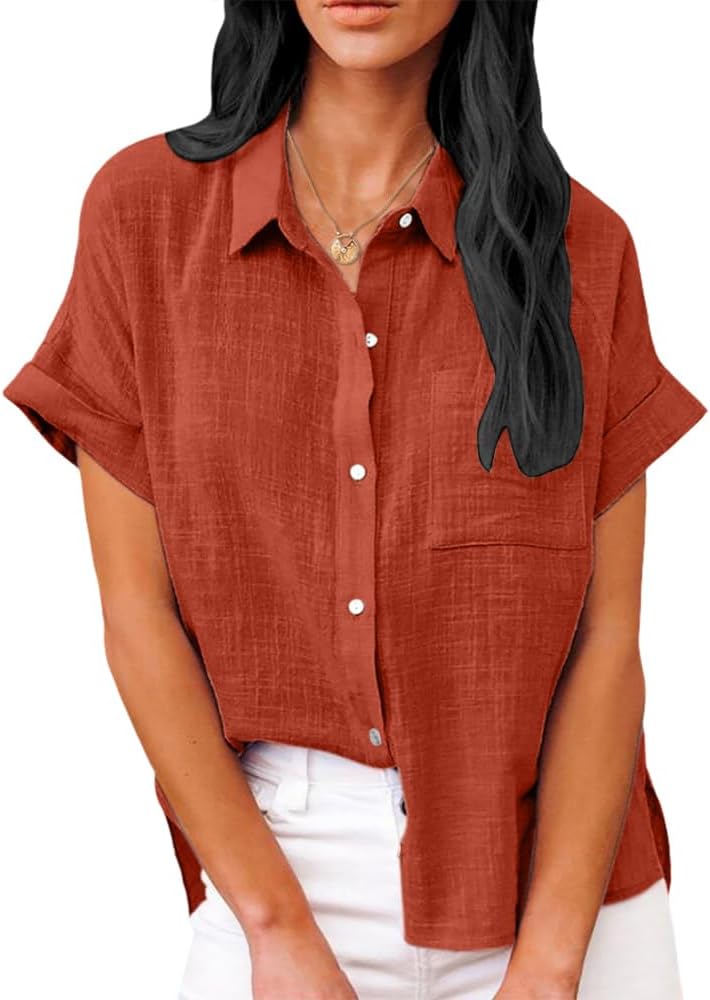 Summer Tops for Women Casual Short Sleeve Button Down Shirts Solid Color Business Work Blouses
