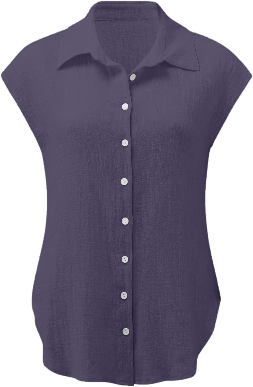 Linen Shirts for Women Cap Sleeve V Neck Collared Button Down Shirts Blouses Casual Loose Lightweight Summer Tops