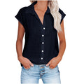 Linen Shirts for Women Cap Sleeve V Neck Collared Button Down Shirts Blouses Casual Loose Lightweight Summer Tops
