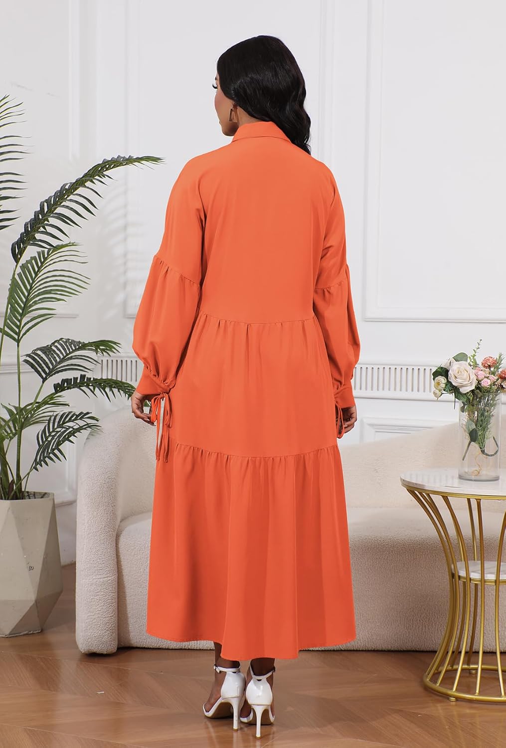 Women's Long Sleeve Maxi Shirt Dress Elegant Button Down Loose Swing Party Dress