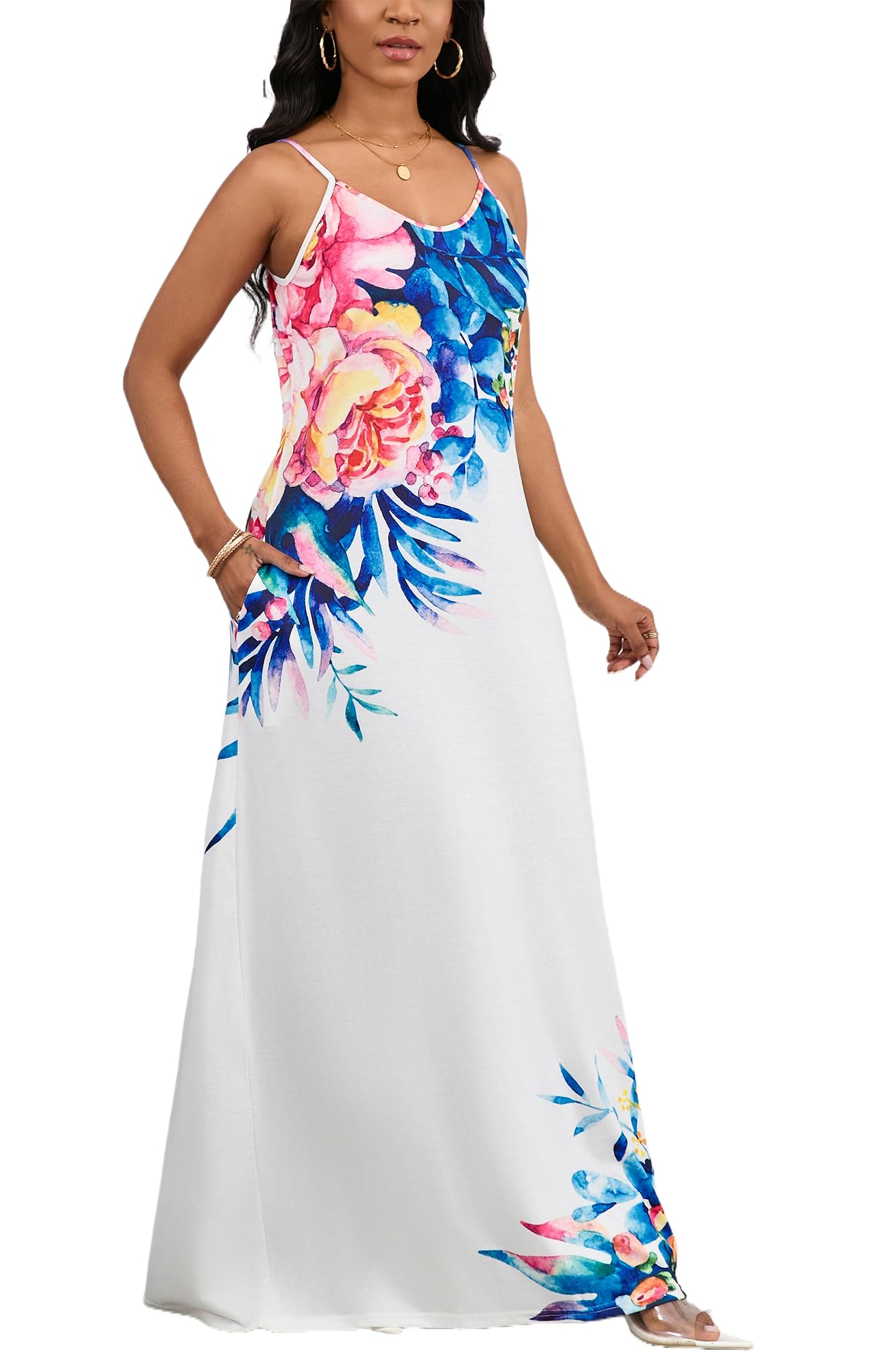 SheKiss 2026 Women's Casual Summer Floral Long Maxi Dresses Floor Length Sleeveless Plus Size Sundresses