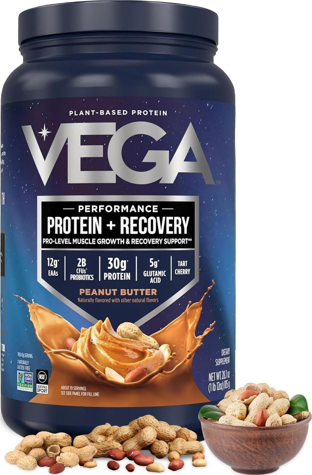 Vega Protein + Recovery, Mocha – 30g Vegan Protein, Dairy & Gluten Free, Probiotics, NSF Certified, 67.2 oz (45 Servings)
