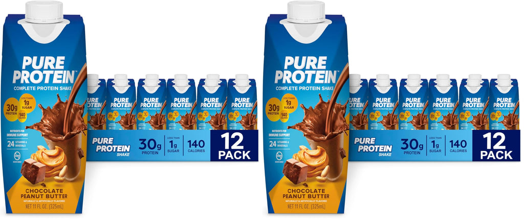 Pure Protein Chocolate Protein Shake, 30g Complete Protein, Ready to Drink and Keto-Friendly, Vitamins A, C, D, and E plus Zinc to Support Immune Health, 11oz Bottles, 12 Pack