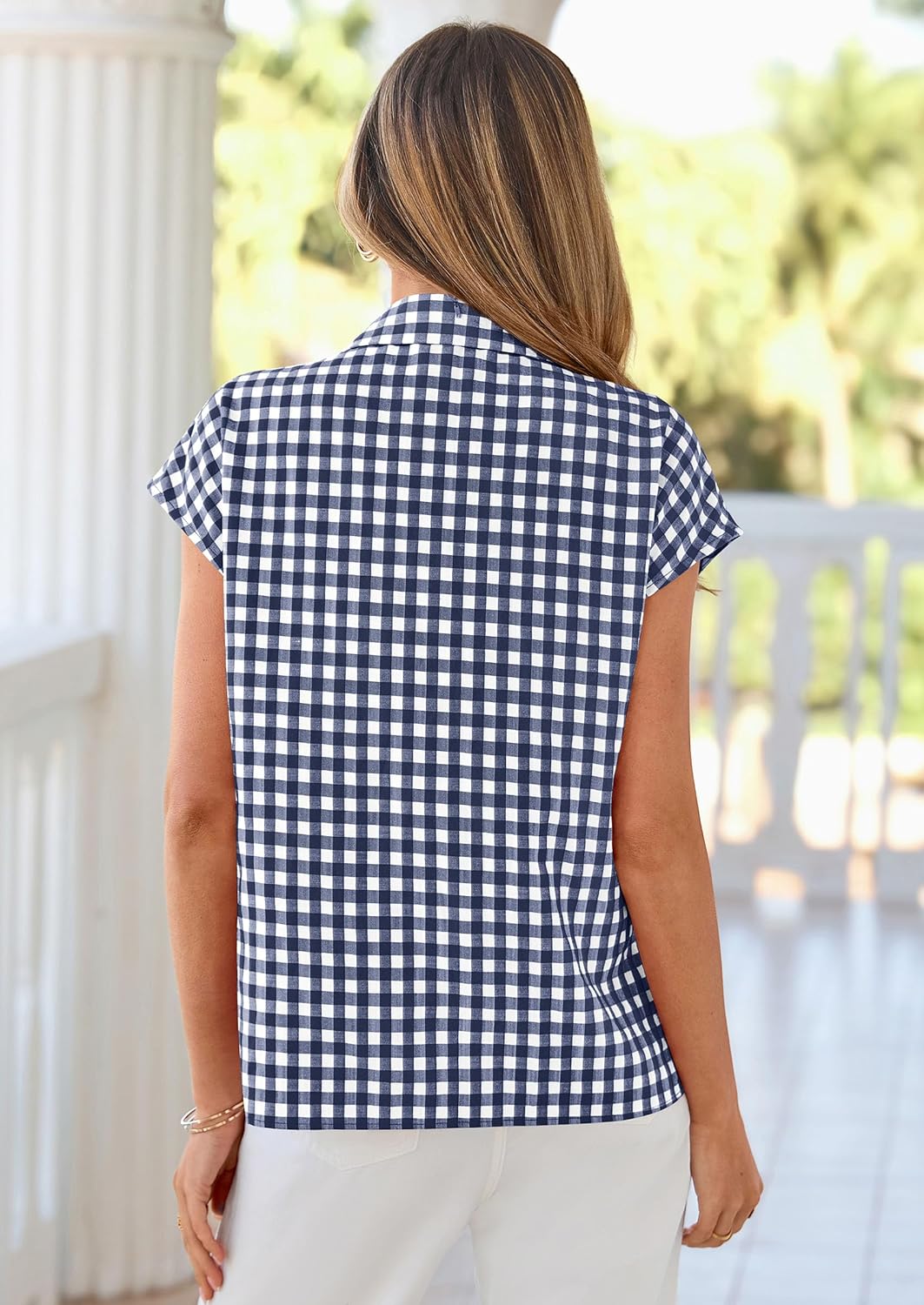 PRETTYGARDEN Womens Short Sleeve Shirts Plaid Button Down Blouse Dressy Casual 2026 Summer Spring Business Gingham Work Tops