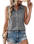 LOMON Women’s Summer Sleeveless Button Down Shirt Office Collared Blouses with Pleated Front Casual Basic Tank Tops