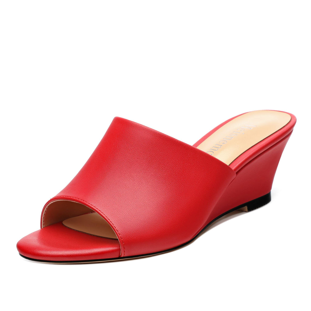 Wedge Sandals for Women Open Toe Wedge Heels Womens Matte High Heel Sandal Round Toe Heeled Wedge Sandals Slip on Casual shoes 2 inch