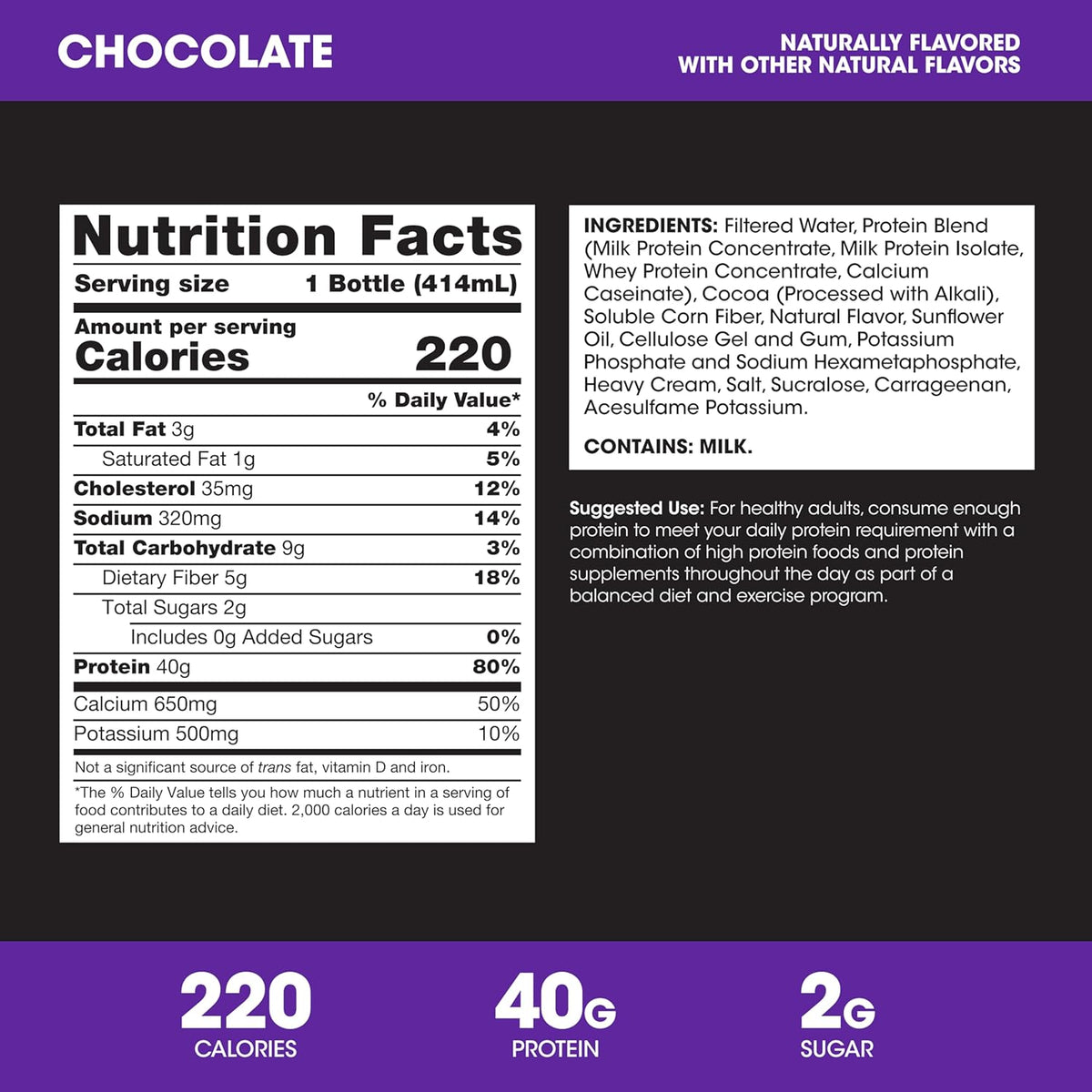 Optimum Nutrition 40g Protein Shake, Chocolate, 14 Fl Oz, 12 Ct